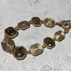 Gold Octagon Link Bracelet with Faceted Stones  (BR444)